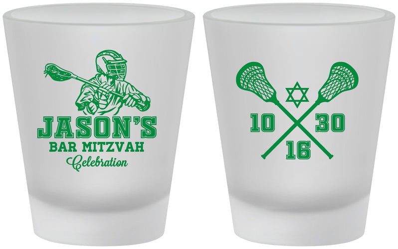 Custom Bar Mitzvah Frosted Shot Glasses - 13th Birthday Lacrosse | 110012