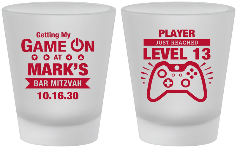 Custom Bar Mitzvah Frosted Shot Glasses - 13th Birthday Video Game | 110013