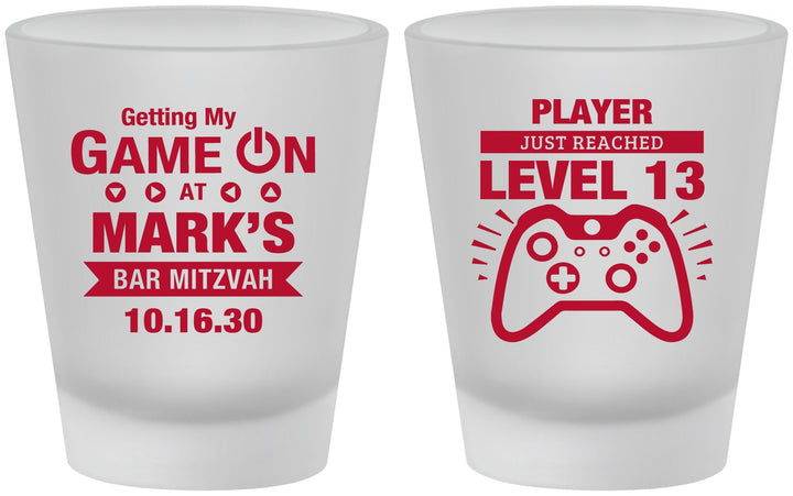 Custom Bar Mitzvah Frosted Shot Glasses - 13th Birthday Video Game | 110013