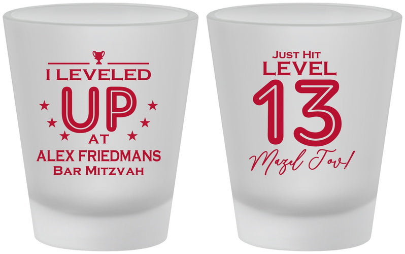 Custom Bar Mitzvah Frosted Shot Glasses - 13th Birthday Video Game | 110014
