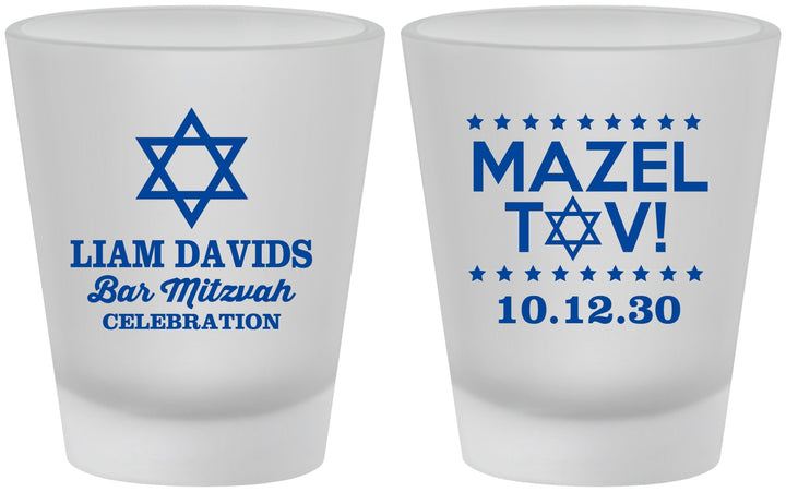 Custom Bar Mitzvah Frosted Shot Glasses - 13th Birthday Mazel Tov | 110018