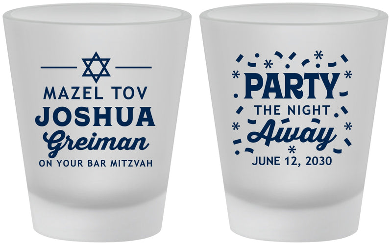 Custom Bar Mitzvah Frosted Shot Glasses - 13th Birthday Mazel Tov | 110019