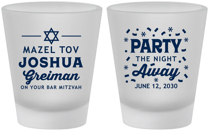 Custom Bar Mitzvah Frosted Shot Glasses - 13th Birthday Mazel Tov | 110019