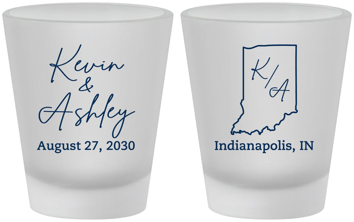 Custom Wedding Frosted Shot Glasses - Indiana | 113