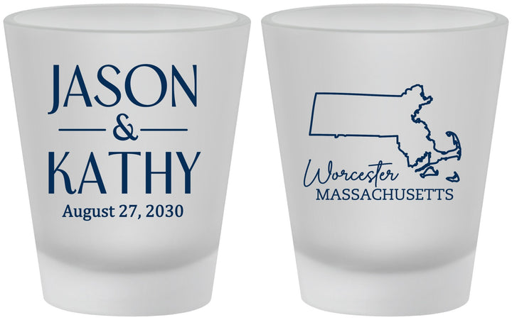 Custom Wedding Frosted Shot Glasses - Massachusetts | 120