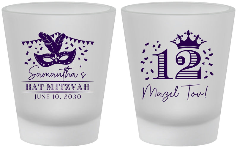 Custom Bat Mitzvah Frosted Shot Glasses - 12th Birthday Mazel Tov | 120000