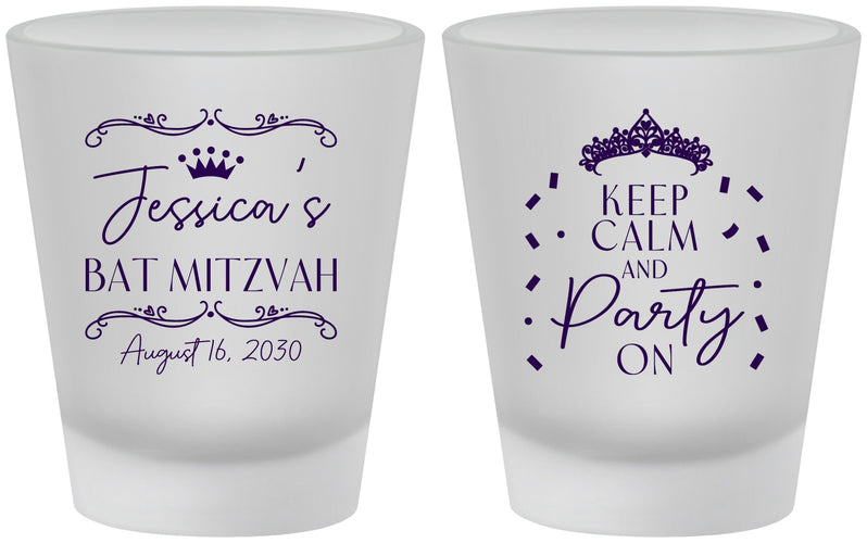 Custom Bat Mitzvah Frosted Shot Glasses - 12th Birthday Tiara | 120002