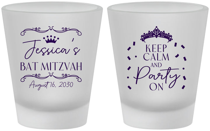 Custom Bat Mitzvah Frosted Shot Glasses - 12th Birthday Tiara | 120002