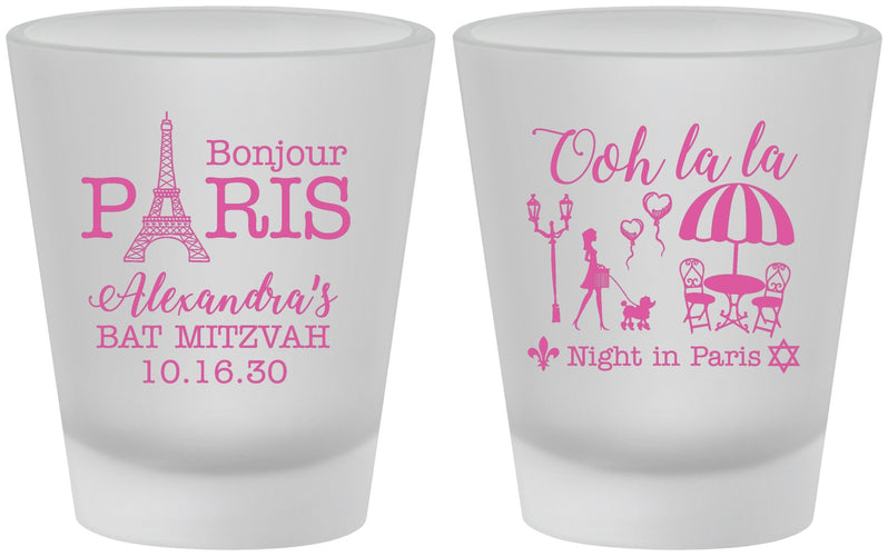 Custom Bat Mitzvah Frosted Shot Glasses - 12th Birthday Paris | 120004