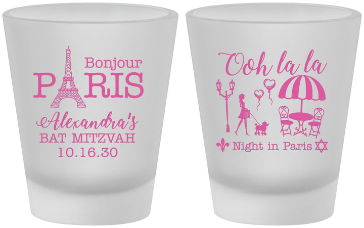 Custom Bat Mitzvah Frosted Shot Glasses - 12th Birthday Paris | 120004