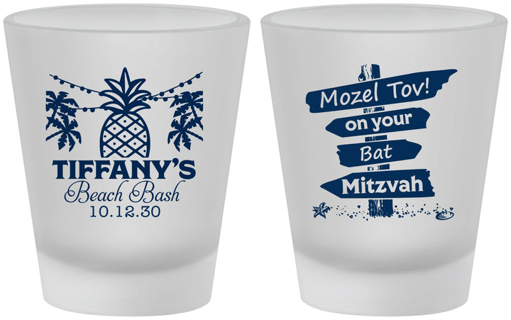 Custom Bat Mitzvah Frosted Shot Glasses - 12th Birthday Beach | 120005