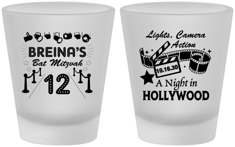 Custom Bat Mitzvah Frosted Shot Glasses - 12th Birthday Hollywood | 120006