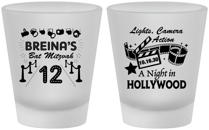 Custom Bat Mitzvah Frosted Shot Glasses - 12th Birthday Hollywood | 120006