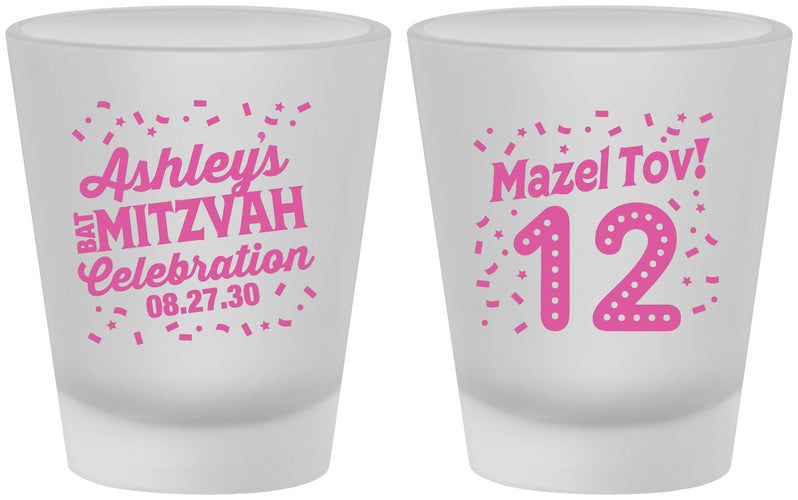 Custom Bat Mitzvah Frosted Shot Glasses - 12th Birthday Mazel Tov | 120007