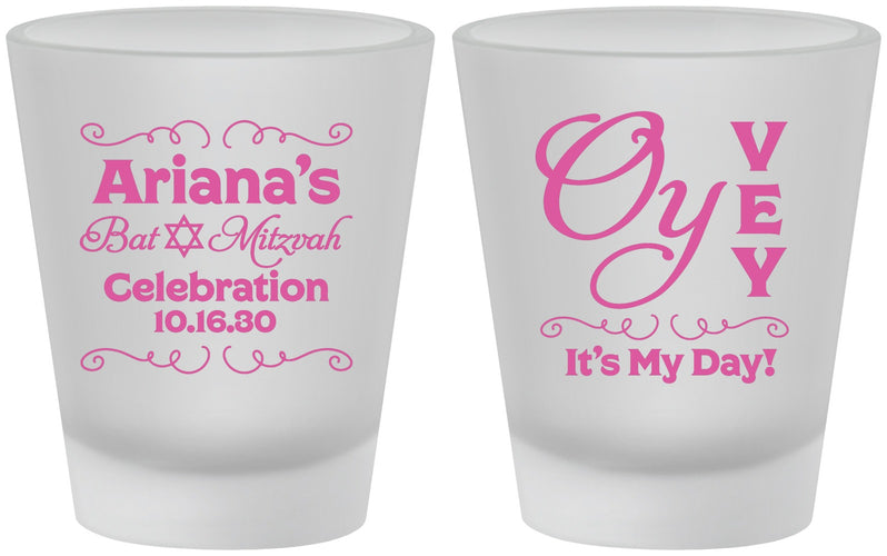 Custom Bat Mitzvah Frosted Shot Glasses - 12th Birthday Oy Vey | 120008