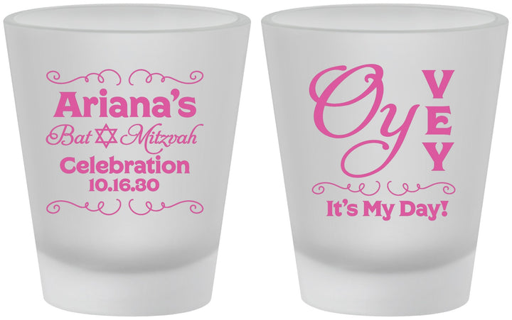 Custom Bat Mitzvah Frosted Shot Glasses - 12th Birthday Oy Vey | 120008