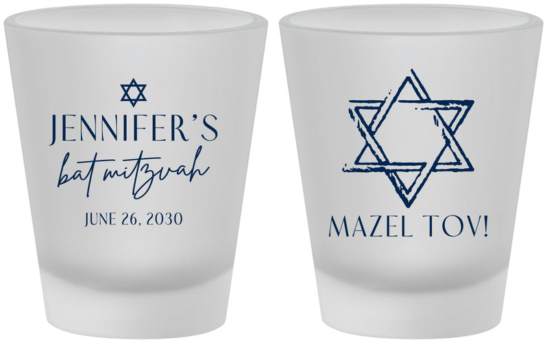 Custom Bat Mitzvah Frosted Shot Glasses - 12th Birthday Mazel Tov | 120009