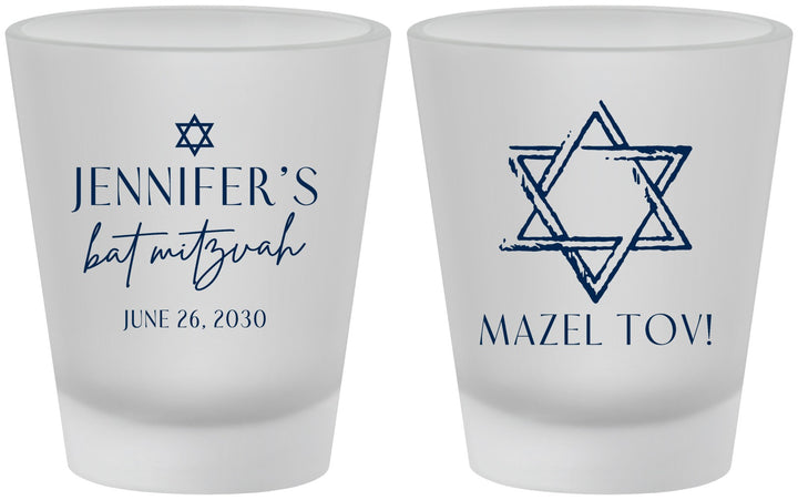 Custom Bat Mitzvah Frosted Shot Glasses - 12th Birthday Mazel Tov | 120009