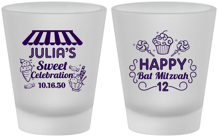 Custom Bat Mitzvah Frosted Shot Glasses - 12th Birthday Cupcake | 120010