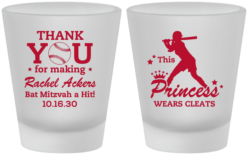 Custom Bat Mitzvah Frosted Shot Glasses - 12th Birthday Softball | 120011