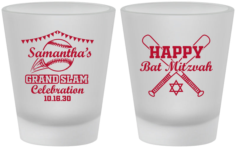 Custom Bat Mitzvah Frosted Shot Glasses - 12th Birthday Softball | 120012