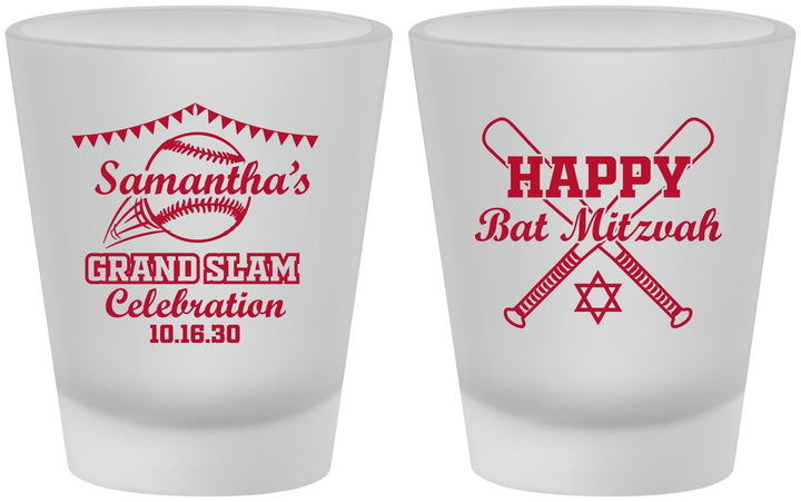 Custom Bat Mitzvah Frosted Shot Glasses - 12th Birthday Softball | 120012