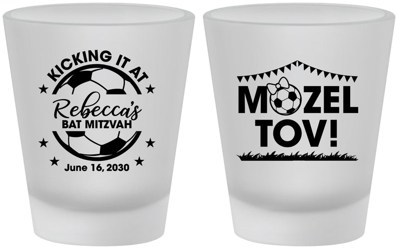 Custom Bat Mitzvah Frosted Shot Glasses - 12th Birthday Soccer | 120013