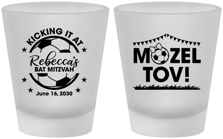 Custom Bat Mitzvah Frosted Shot Glasses - 12th Birthday Soccer | 120013