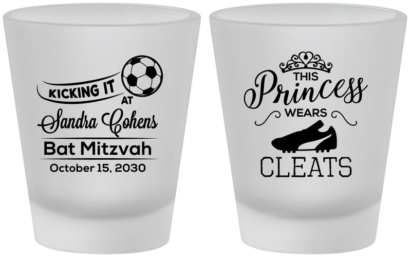 Custom Bat Mitzvah Frosted Shot Glasses - 12th Birthday Soccer | 120014