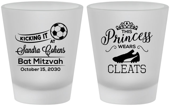 Custom Bat Mitzvah Frosted Shot Glasses - 12th Birthday Soccer | 120014