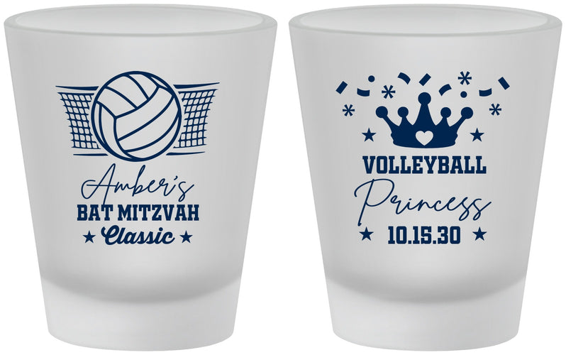 Custom Bat Mitzvah Frosted Shot Glasses - 12th Birthday Volleyball | 120015
