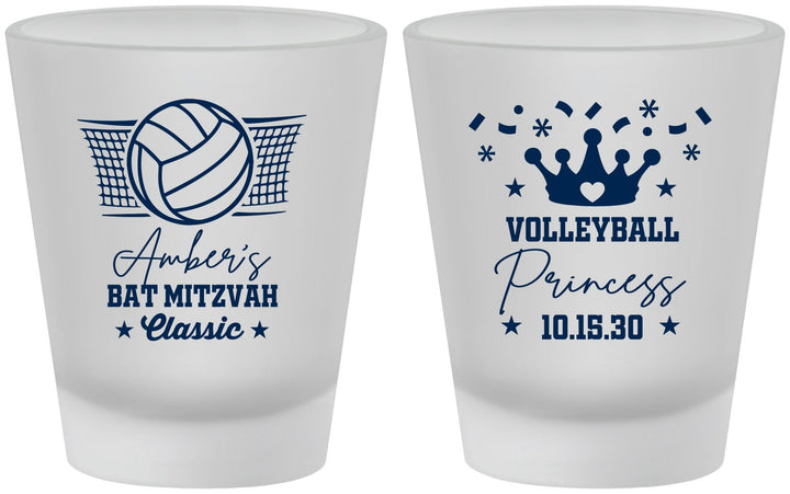 Custom Bat Mitzvah Frosted Shot Glasses - 12th Birthday Volleyball | 120015