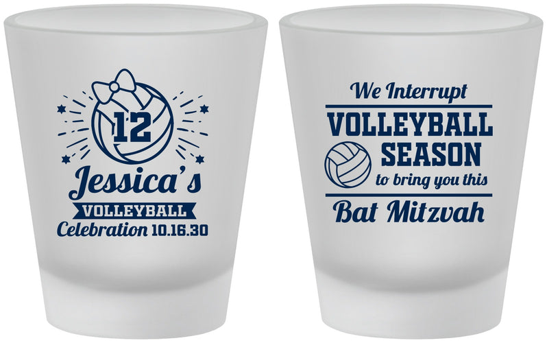 Custom Bat Mitzvah Frosted Shot Glasses - 12th Birthday Volleyball | 120016
