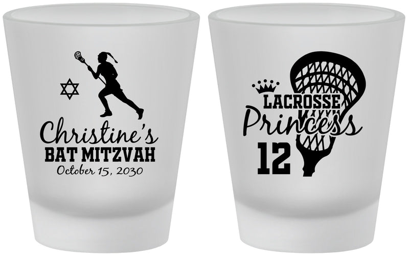 Custom Bat Mitzvah Frosted Shot Glasses - 12th Birthday Lacrosse | 120017