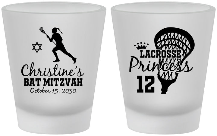 Custom Bat Mitzvah Frosted Shot Glasses - 12th Birthday Lacrosse | 120017