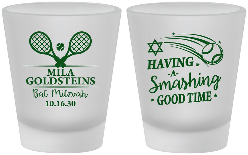 Custom Bat Mitzvah Frosted Shot Glasses - 12th Birthday Tennis | 120018