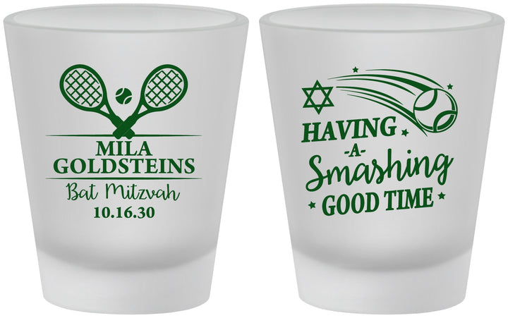 Custom Bat Mitzvah Frosted Shot Glasses - 12th Birthday Tennis | 120018