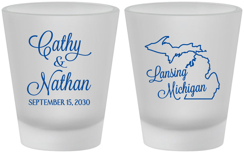 Custom Wedding Frosted Shot Glasses - Michigan | 121