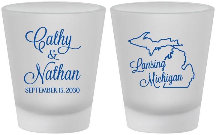 Custom Wedding Frosted Shot Glasses - Michigan | 121