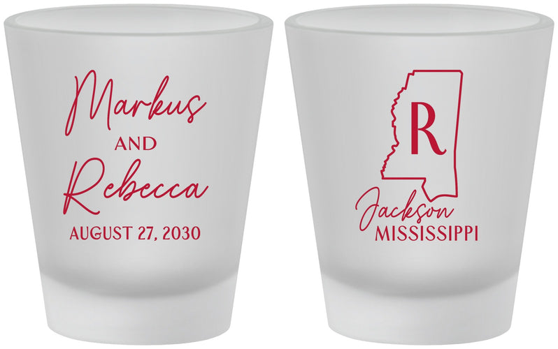 Custom Wedding Frosted Shot Glasses - Mississippi | 123