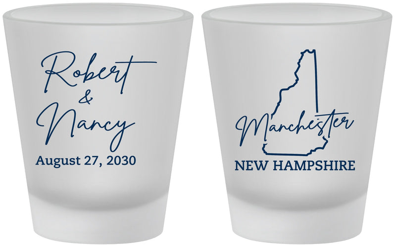Custom Wedding Frosted Shot Glasses - New Hampshire | 128