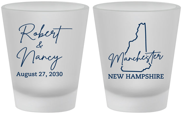 Custom Wedding Frosted Shot Glasses - New Hampshire | 128