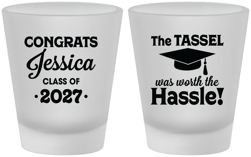 Custom Graduation Frosted Shot Glasses - Class Of 2027 Tassel Hassel | 130012