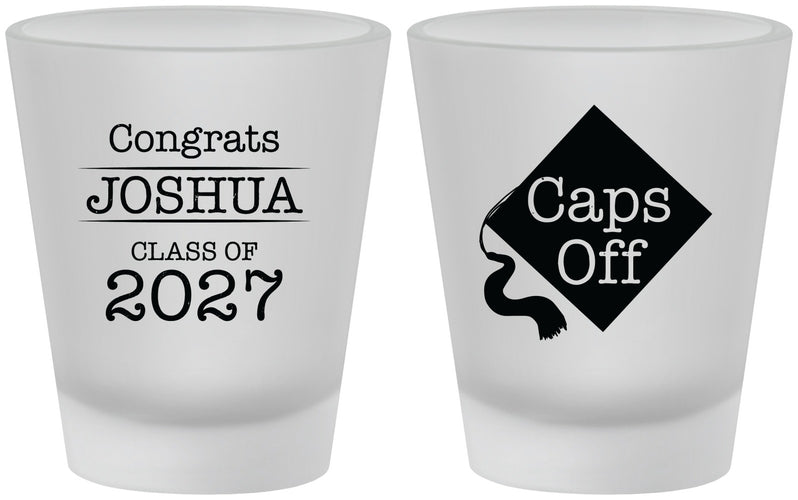 Custom Graduation Frosted Shot Glasses - Class Of 2027 Caps Off | 130045