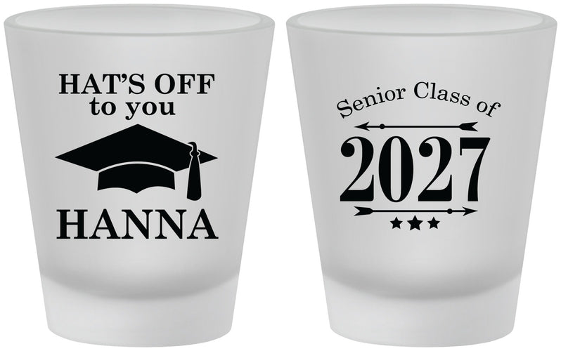 Custom Graduation Frosted Shot Glasses - Class Of 2027 Hats Off | 130049