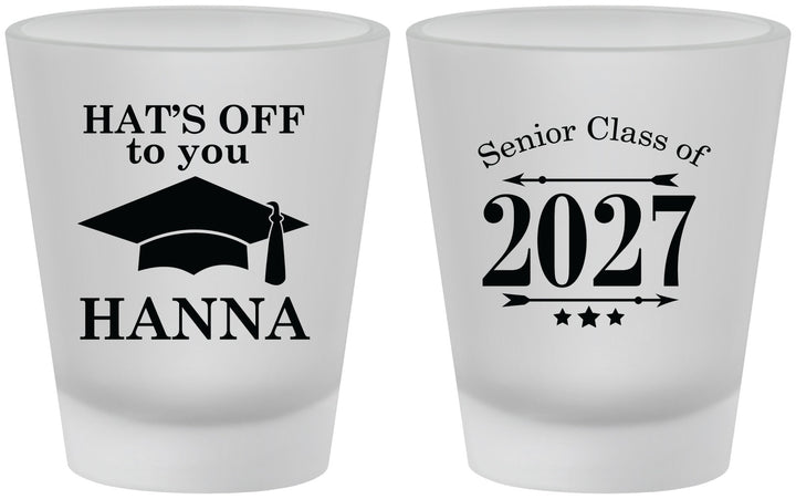 Custom Graduation Frosted Shot Glasses - Class Of 2027 Hats Off | 130049