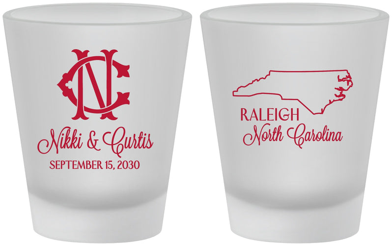 Custom Wedding Frosted Shot Glasses - North Carolina | 132