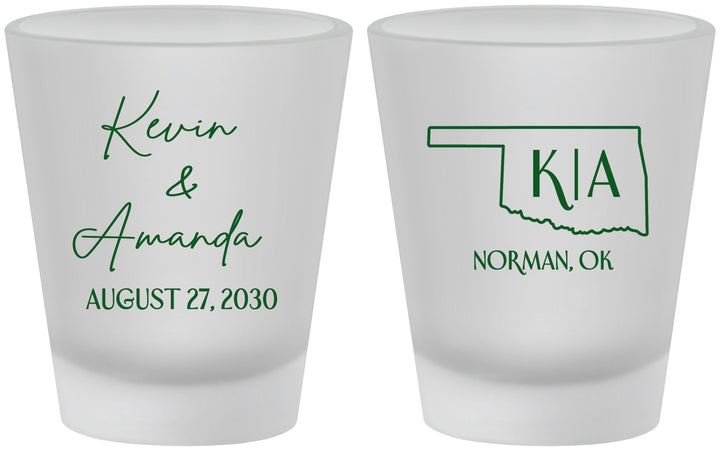 Custom Wedding Frosted Shot Glasses - Oklahoma | 135