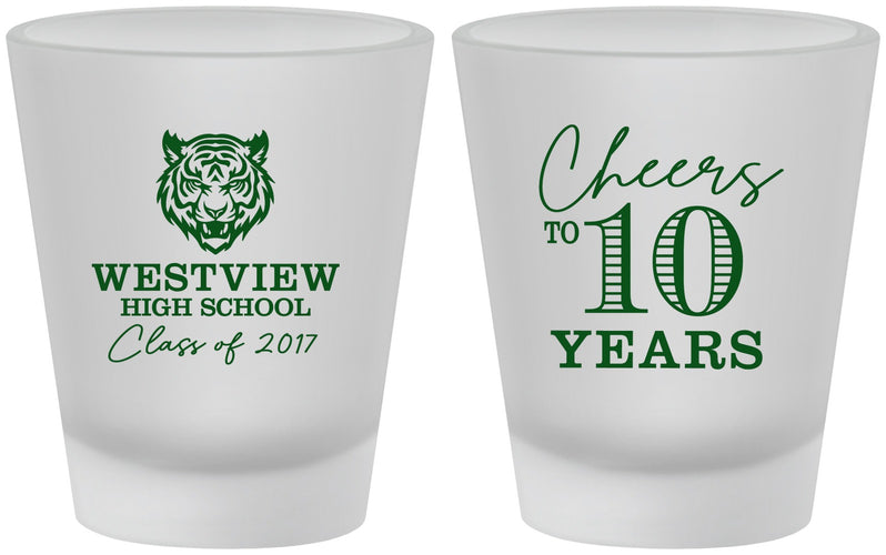 Custom Class Reunion Frosted Shot Glasses - Class Of 2017 10 Year | 140005
