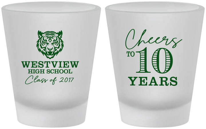 Custom Class Reunion Frosted Shot Glasses - Class Of 2017 10 Year | 140005